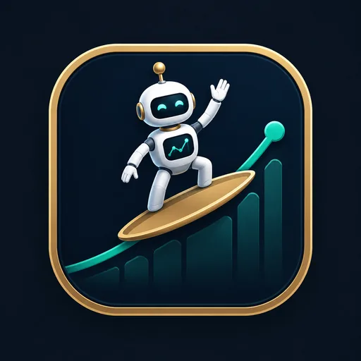 SurfBot logo — a robot surfing a price chart